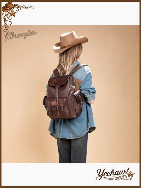 Western Floral Tooled Backpack Purse Laptop Travel Bag Adjustable Straps main image 4